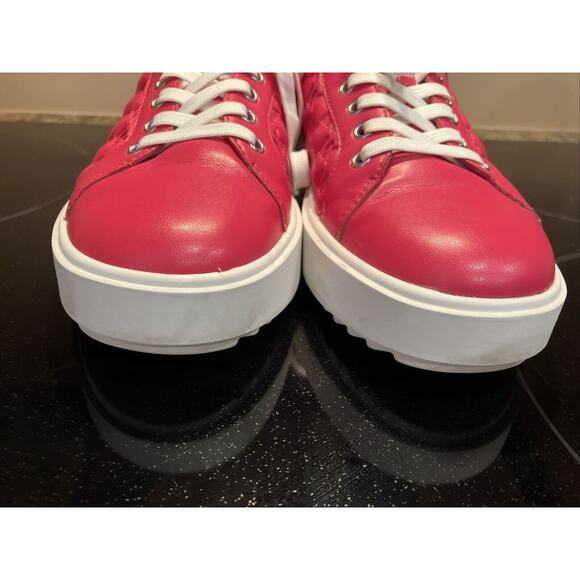Michael Kors Emmett Nappa Puffy MK Logo Rubin Red Sneakers Shoes Flat Size 9 - Picture 4 of 9